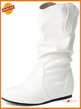 Women's Wide Width Slouchy Knee High Boots Faux Leather Flat Heel Slip On